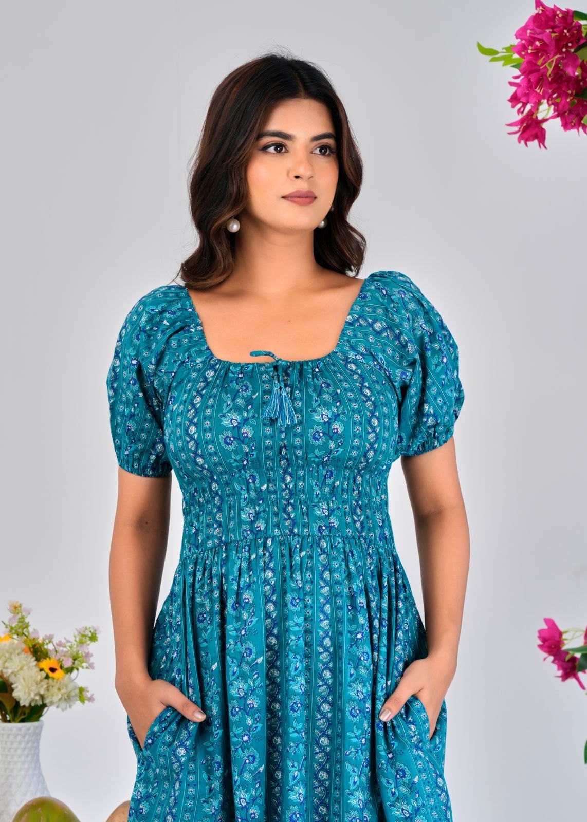 Dark Teal Trail Cotton Dress