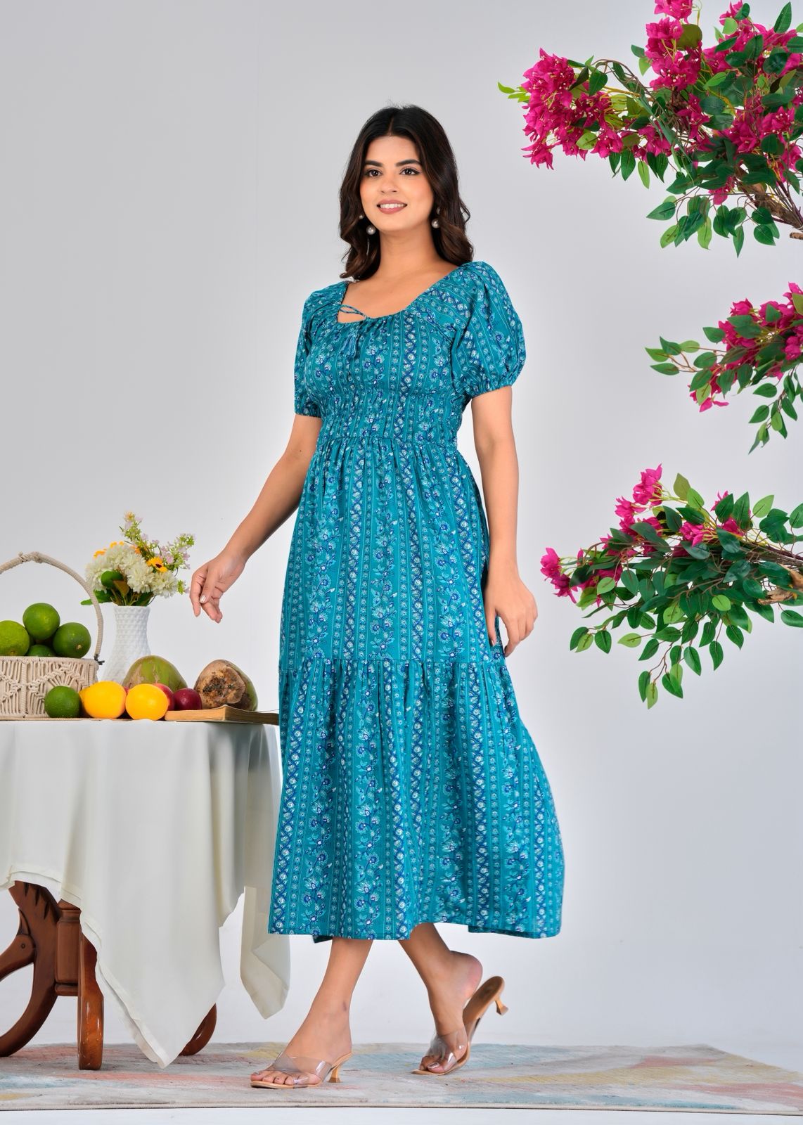 Dark Teal Trail Cotton Dress