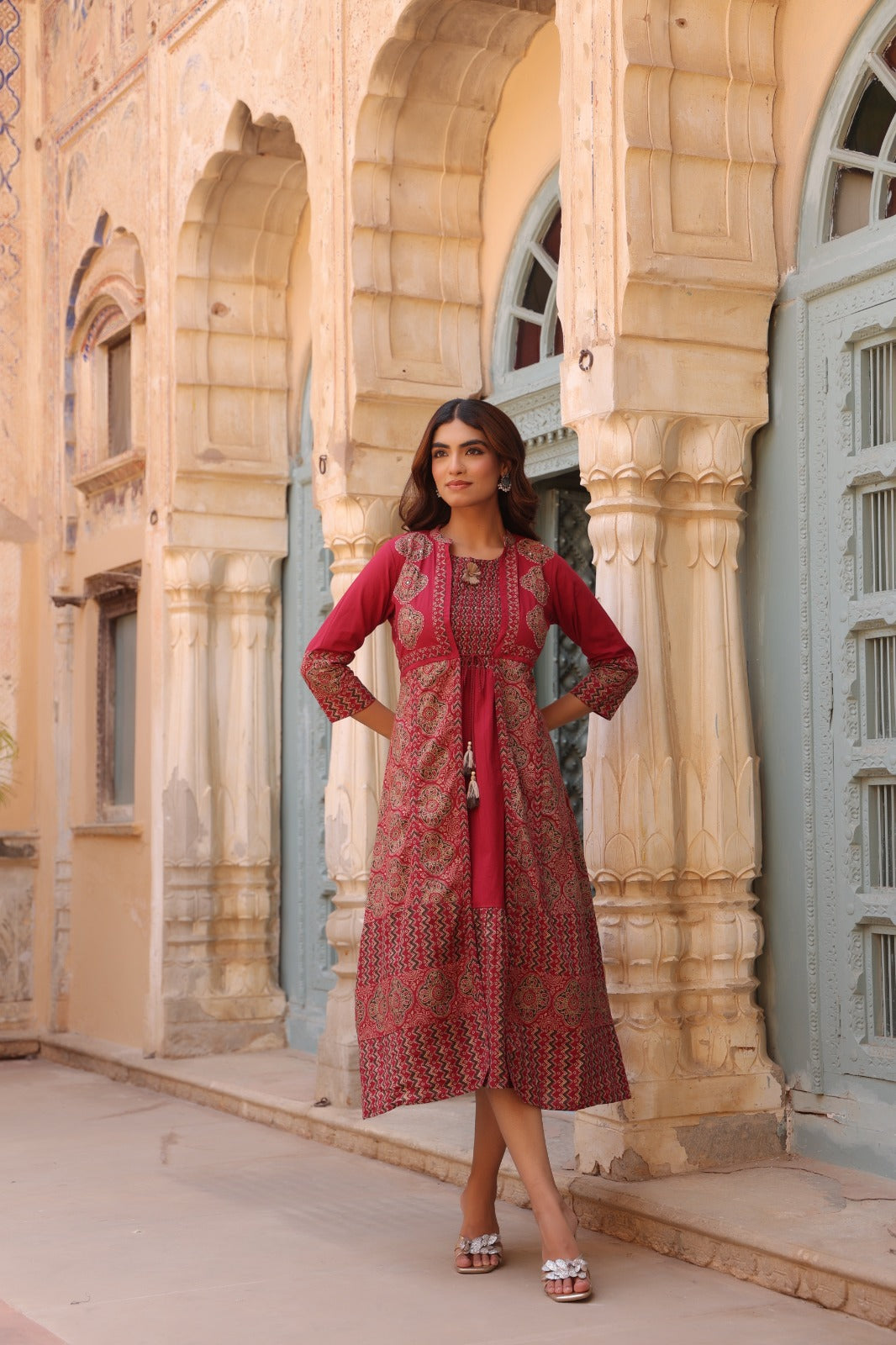 Red Heritage Dress with Shrug