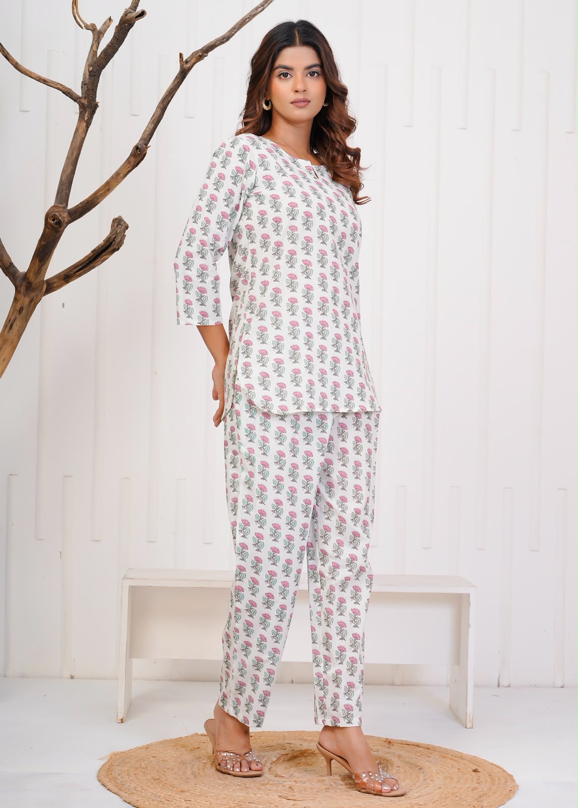 White Petals Night Wear Set