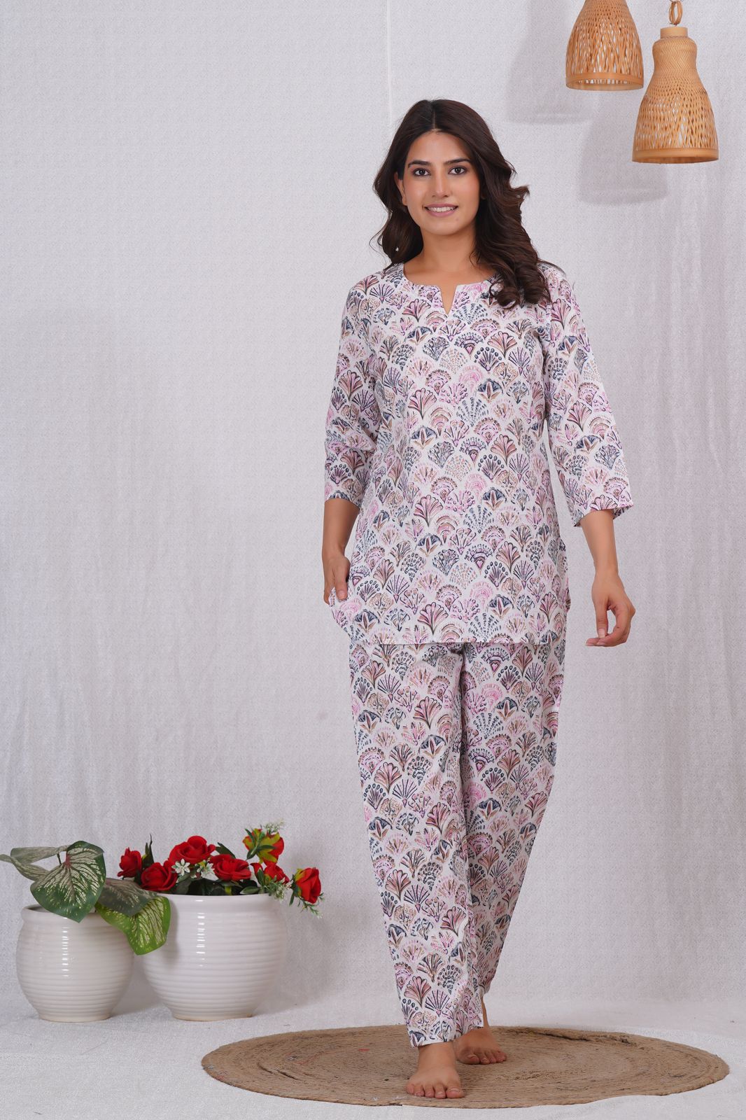 cotton printed night suit set