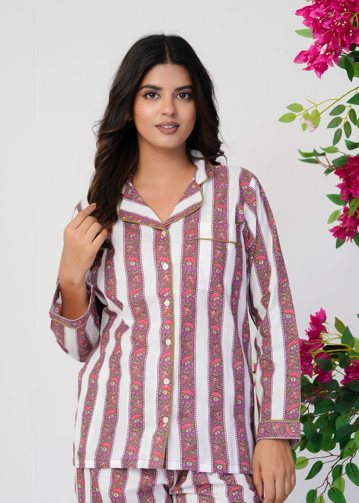 Mauve Petal Stripes Night Wear Set