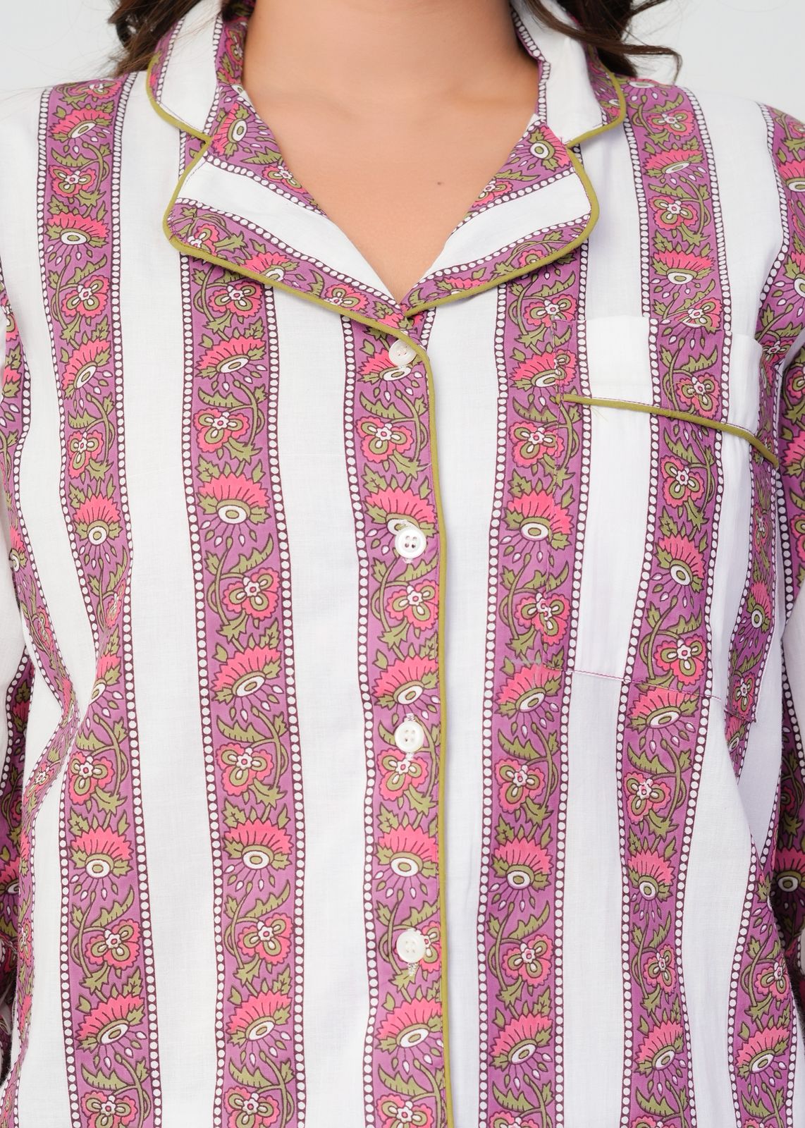 Mauve Petal Stripes Night Wear Set