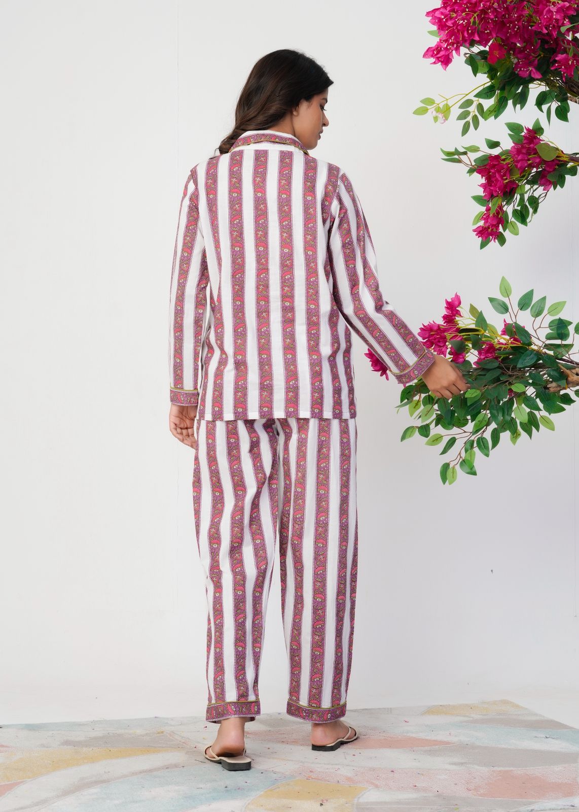 Mauve Petal Stripes Night Wear Set