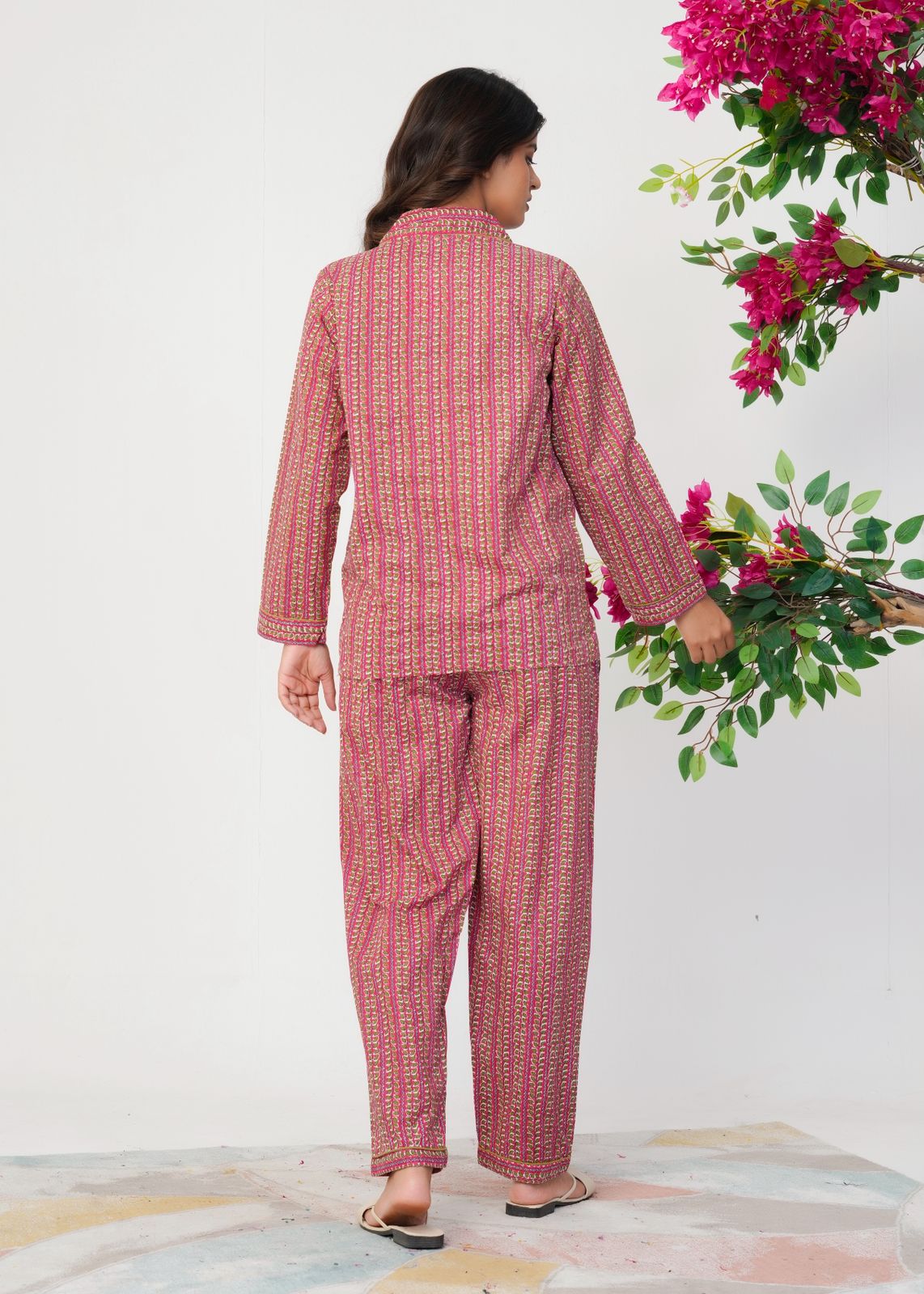 Dark Pink Leafline Night Wear Set