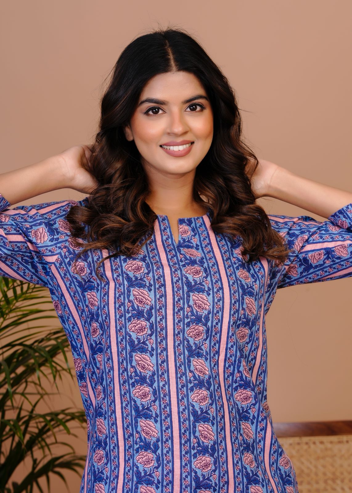 Blue Peach Petal Stripes Night Wear Set