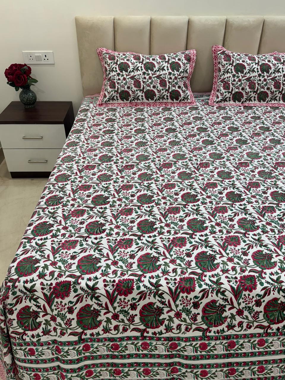 Percale Cotton Gulmohar Fern Double Bedsheet