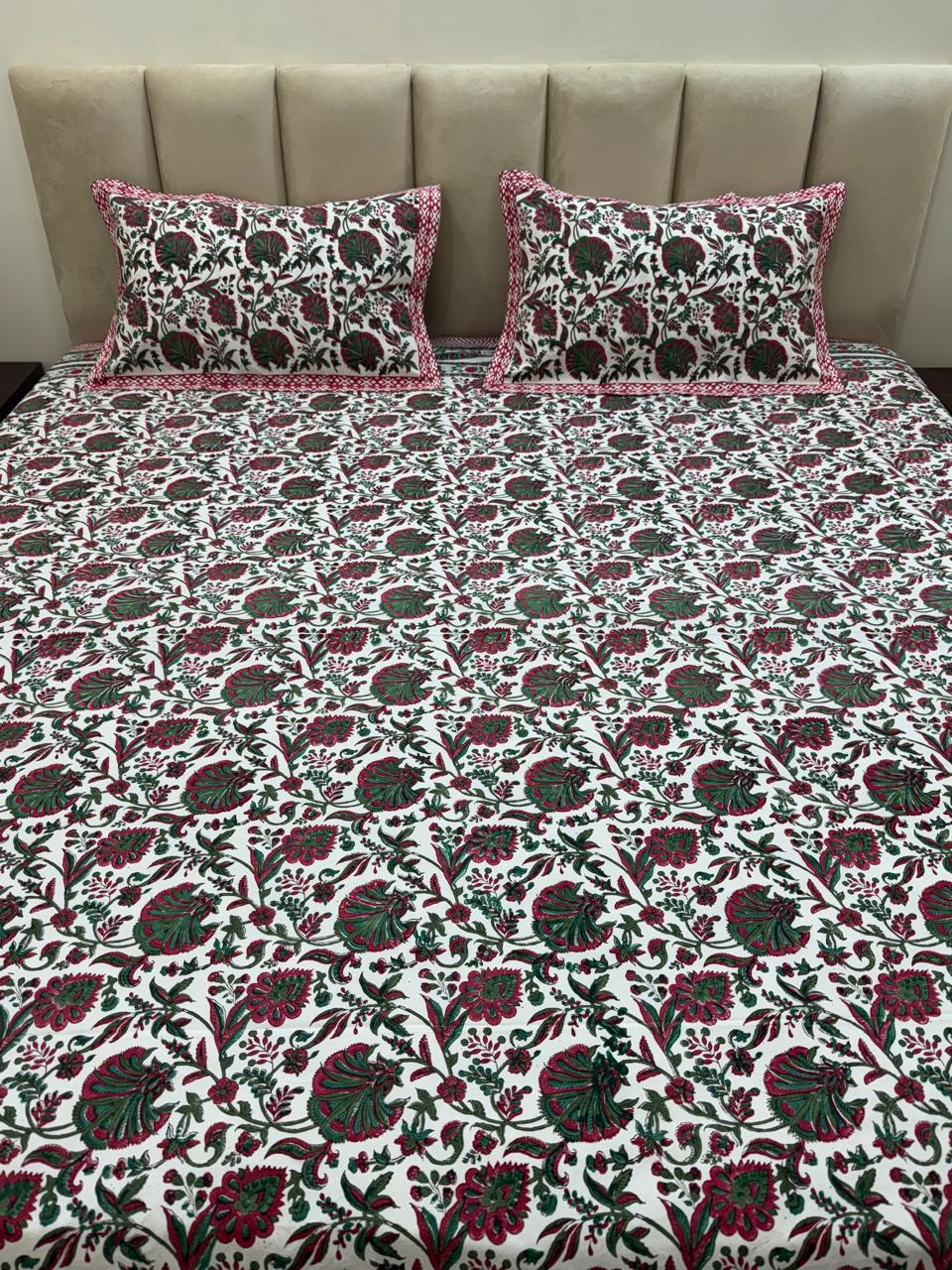 Percale Cotton Gulmohar Fern Double Bedsheet