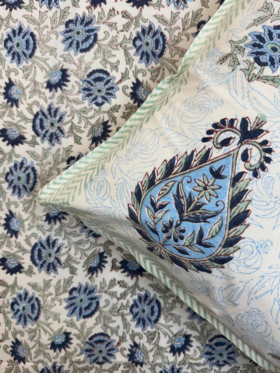Percale Cotton Sapphire Trellis Double Bedsheet