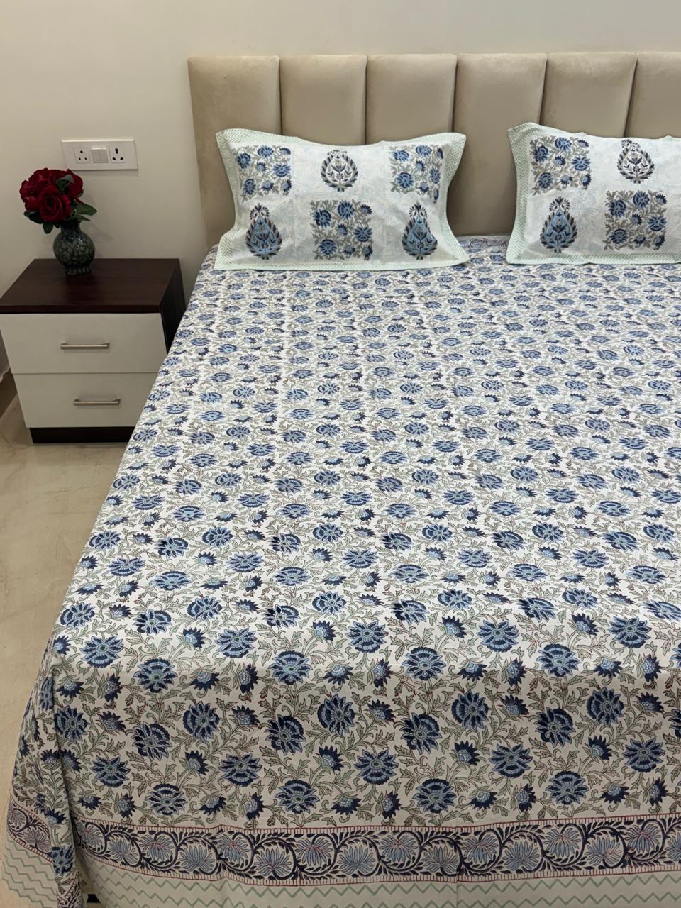 Percale Cotton Sapphire Trellis Double Bedsheet