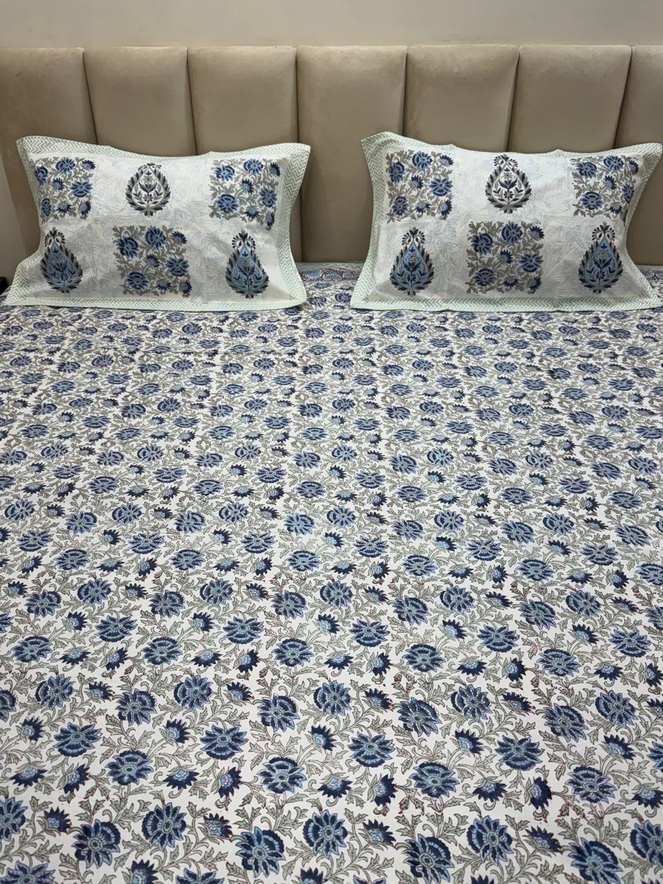 Percale Cotton Sapphire Trellis Double Bedsheet