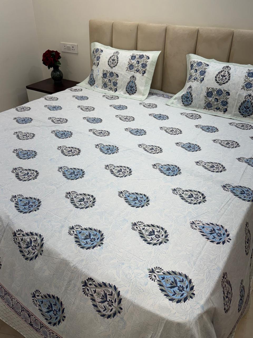 Percale Cotton Sapphire Boota Double Bedsheet