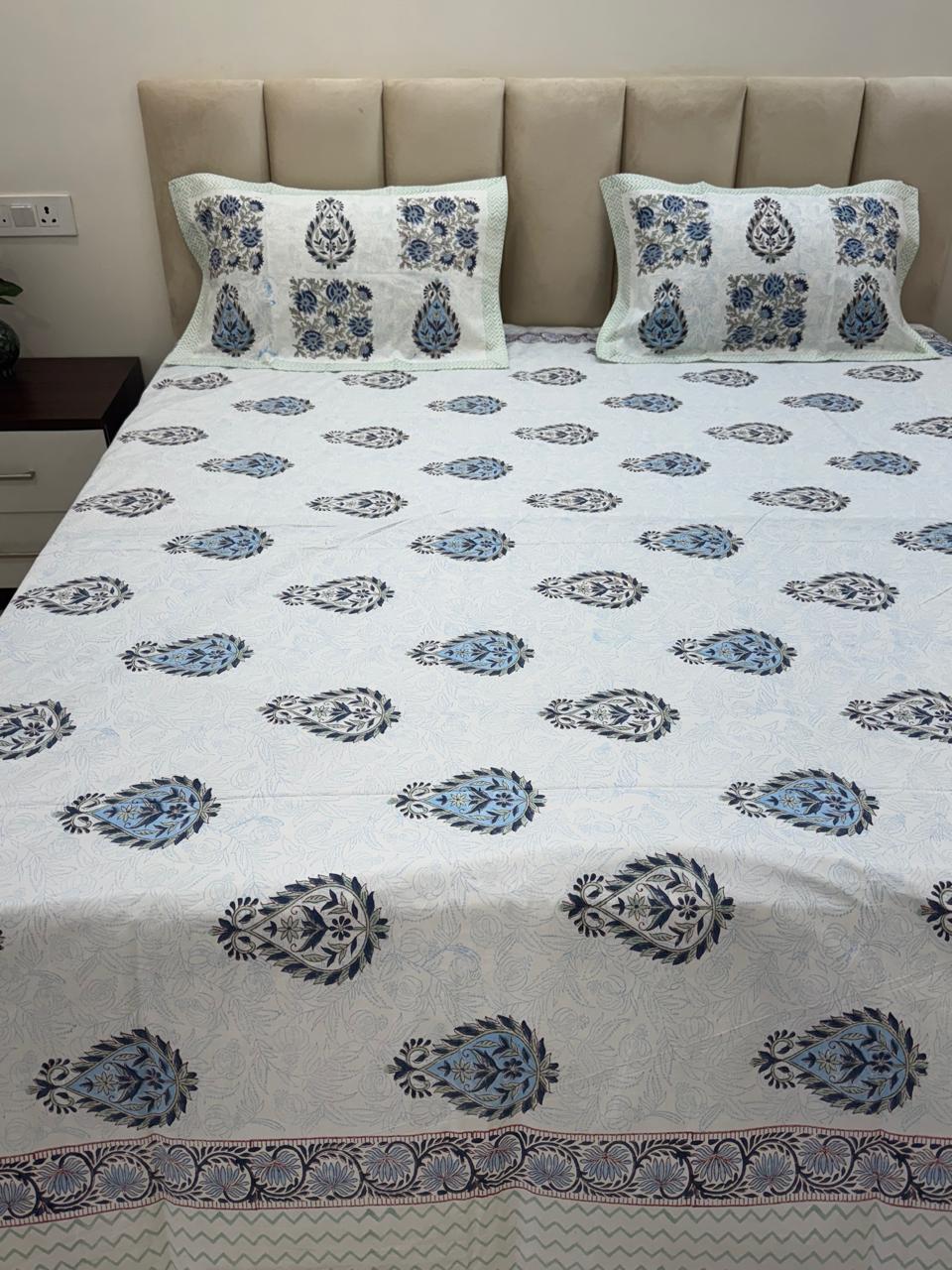 Percale Cotton Sapphire Boota Double Bedsheet