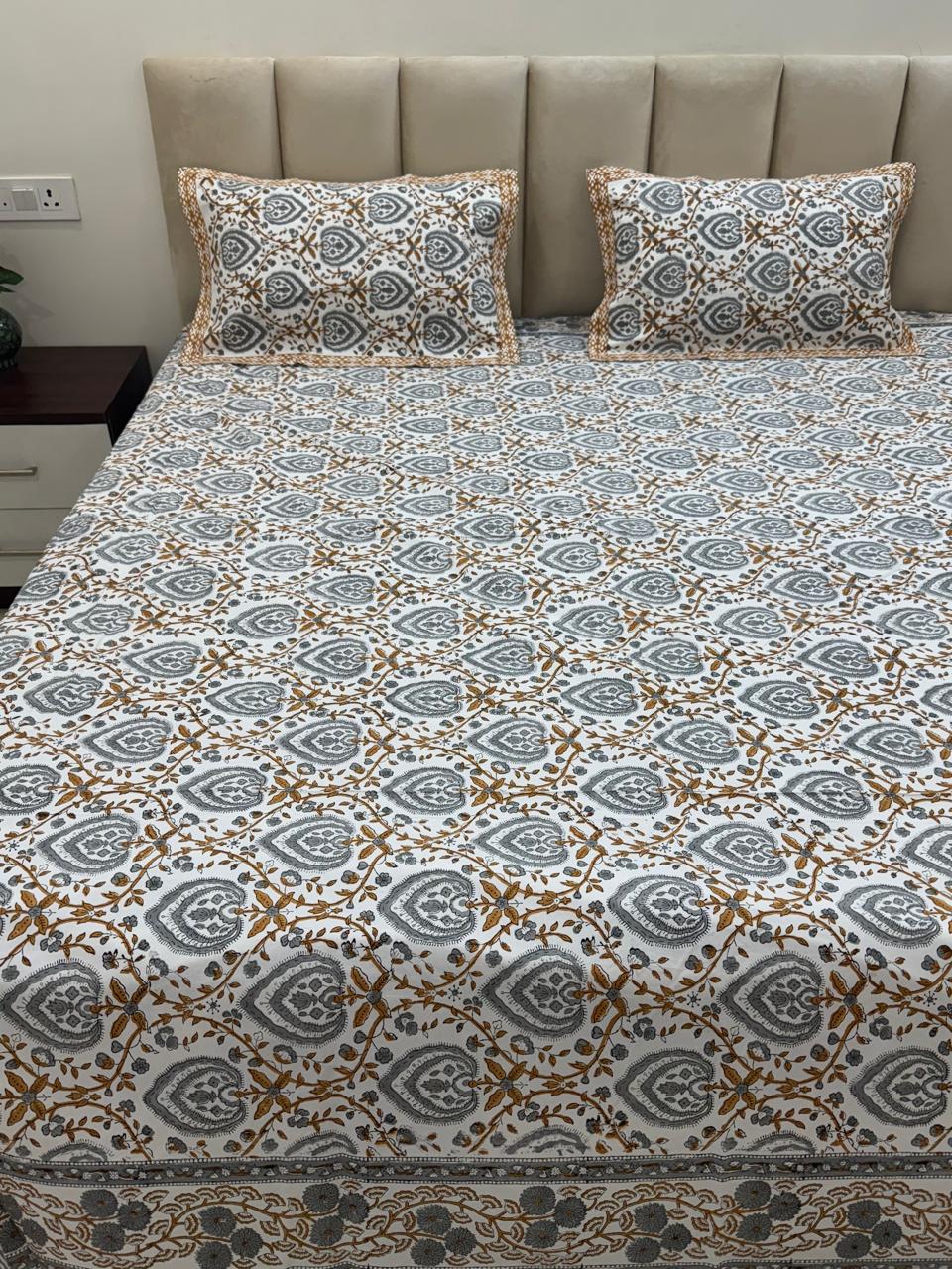 Percale Cotton Grey Meadow Double Bedsheet