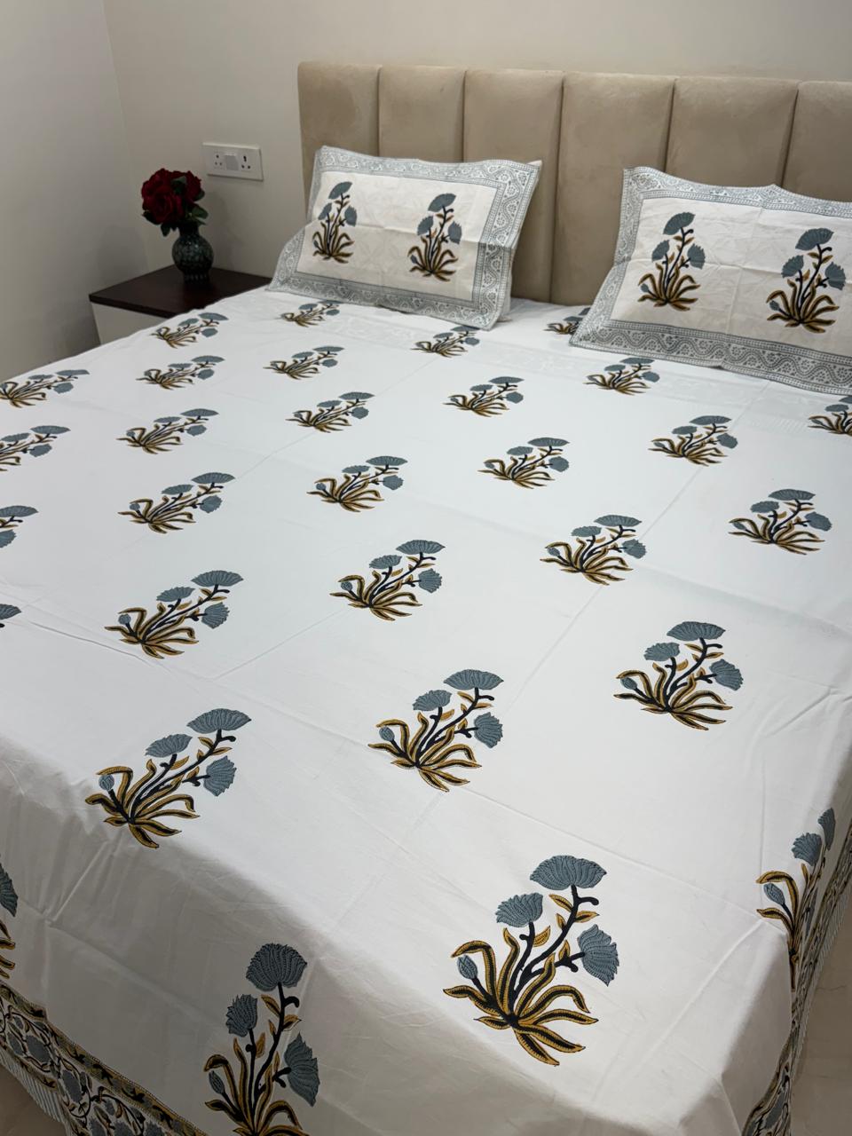Percale Cotton Gray Boota King Double Bedsheet