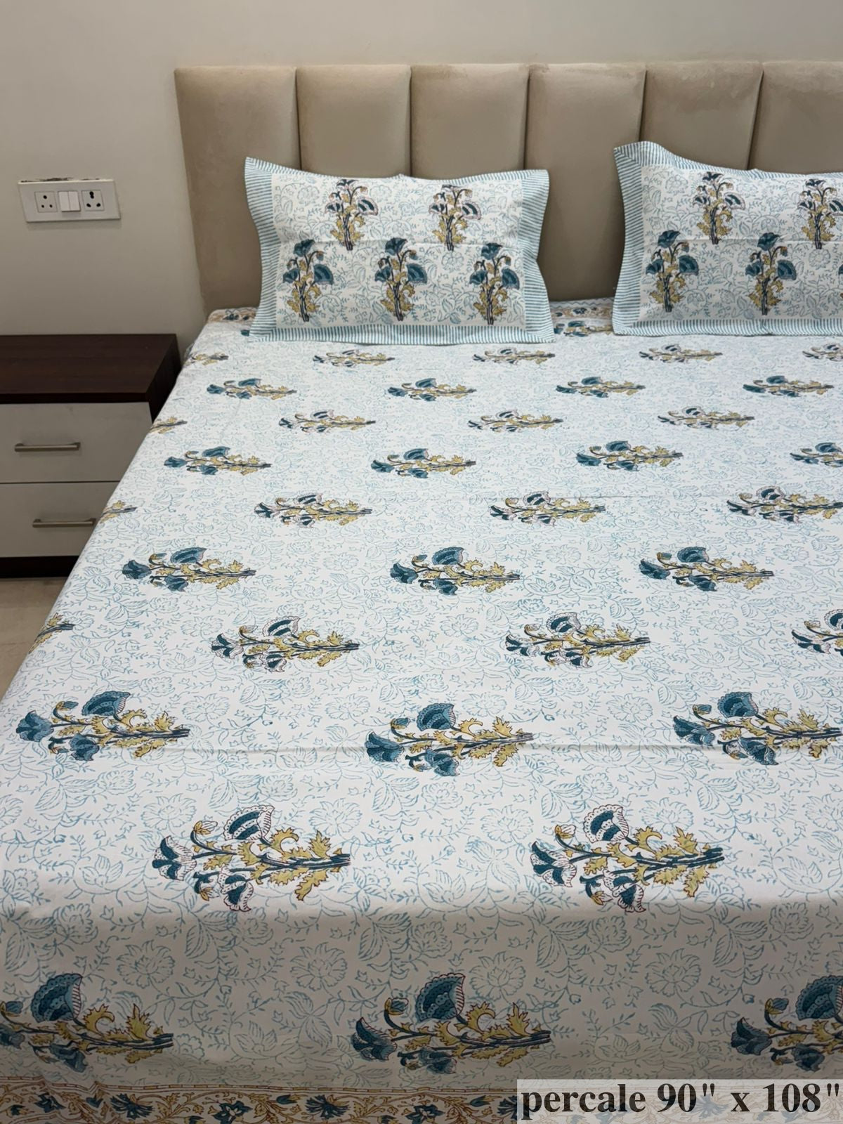 Blue Blooms Percale Double Bedsheet
