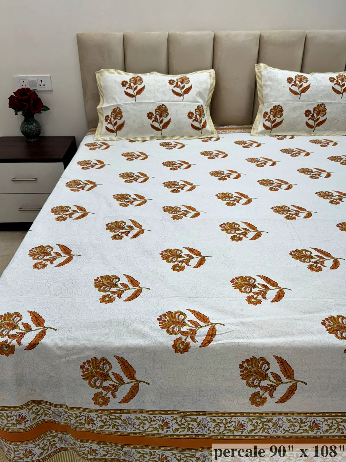 Rust Boota Percale Double Bedsheet