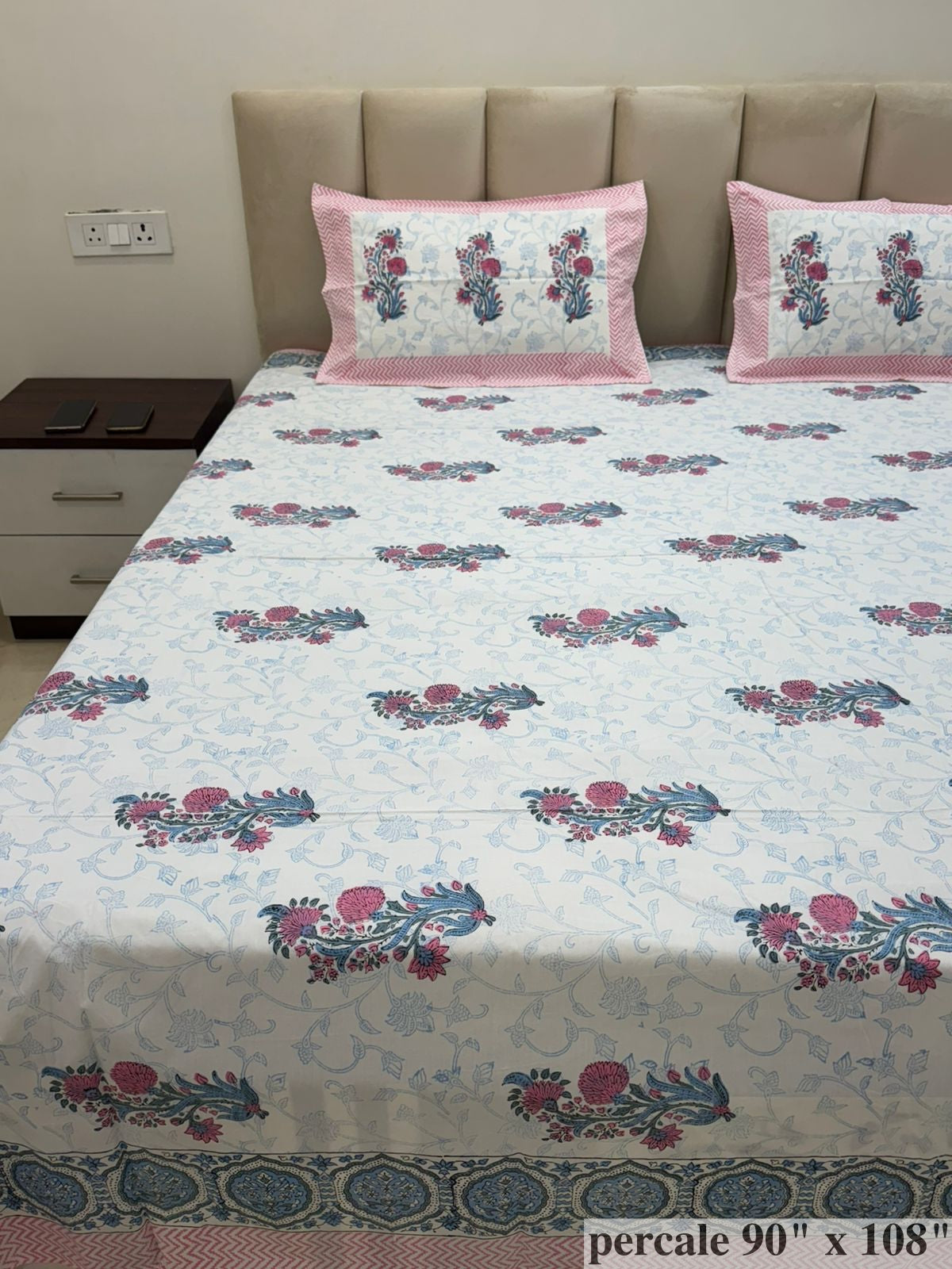 Blush Flora Percale Double Bedsheet