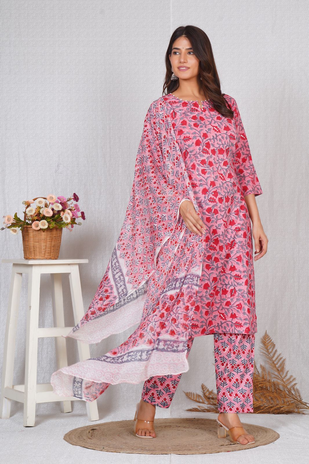 hand block printed kurta set with dupatta