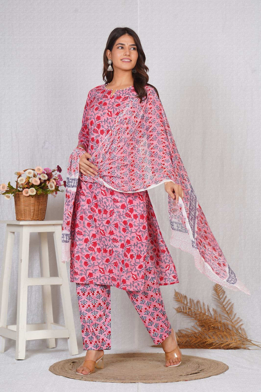 hand block printed kurta set with dupatta