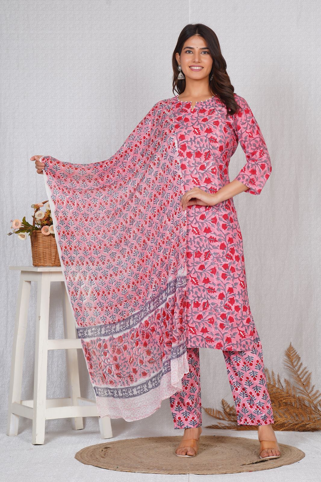 hand block printed kurta set with dupatta