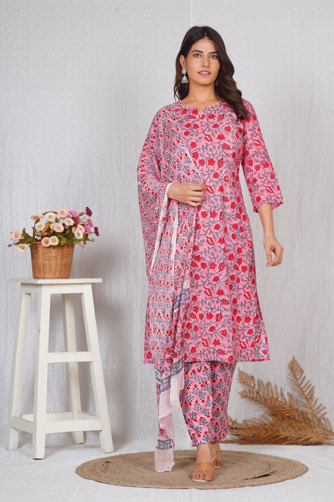 hand block printed kurta set with dupatta