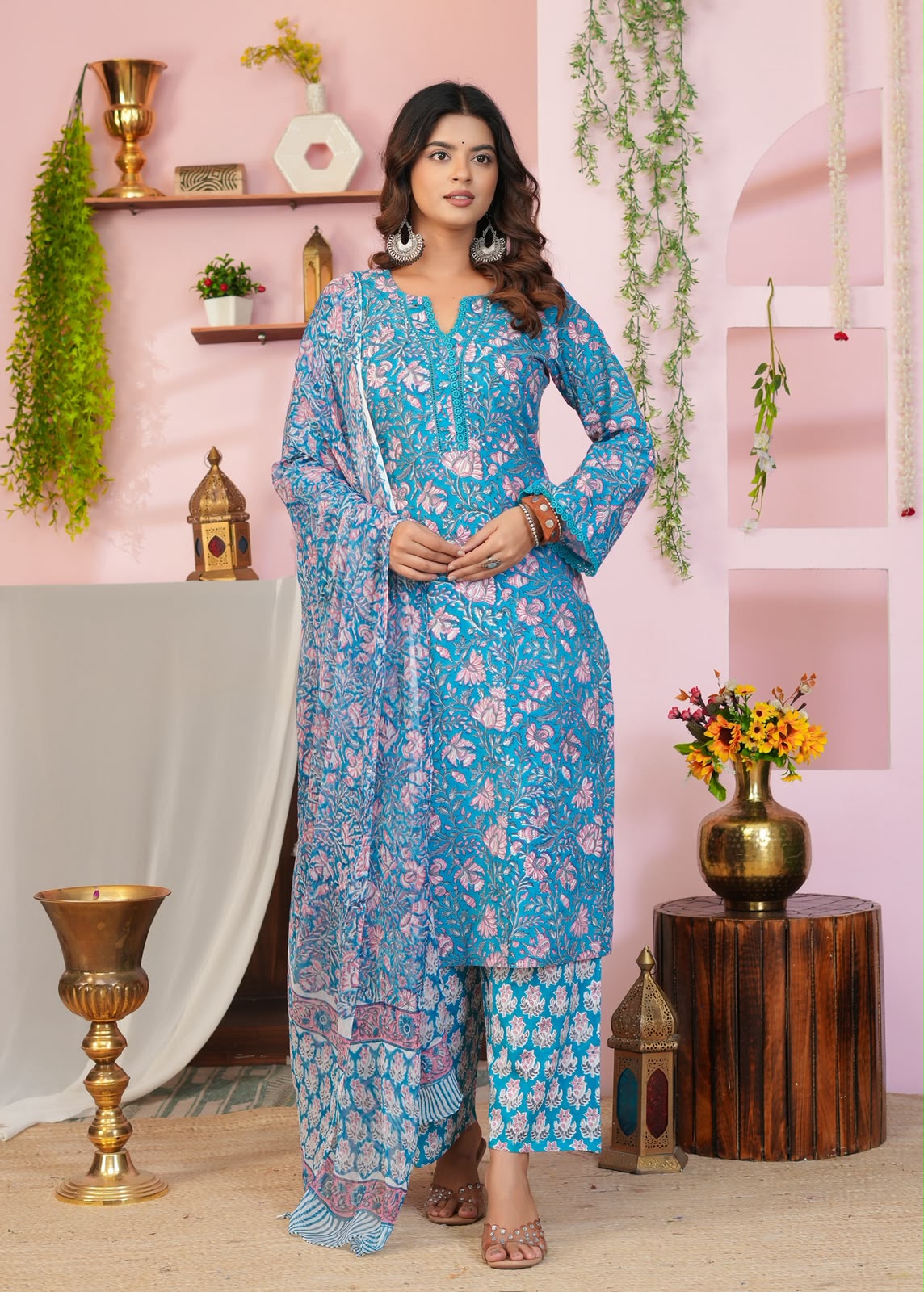 Blue Blush Chiffon Dupatta Suit