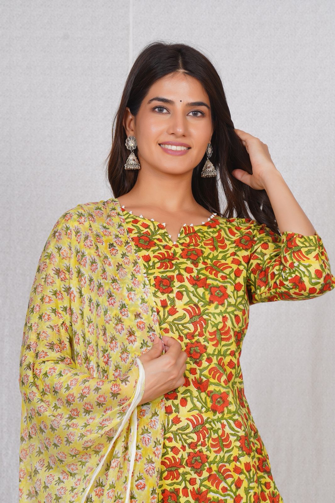 hand block printed kurta set with dupatta
