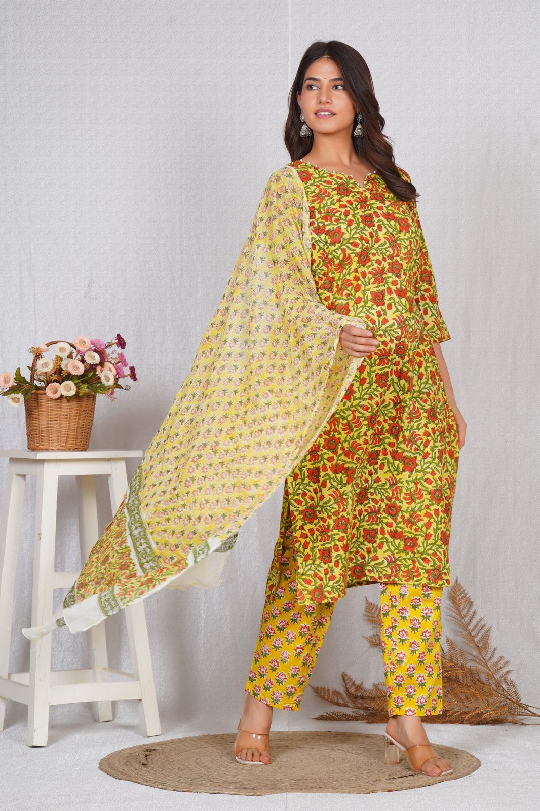 hand block printed kurta set with dupatta