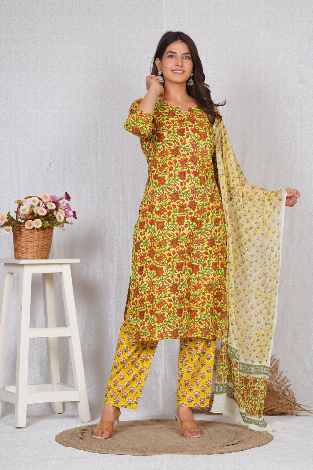 hand block printed kurta set with dupatta