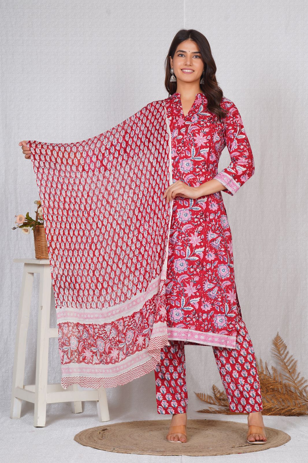 hand block printed kurta set with dupatta