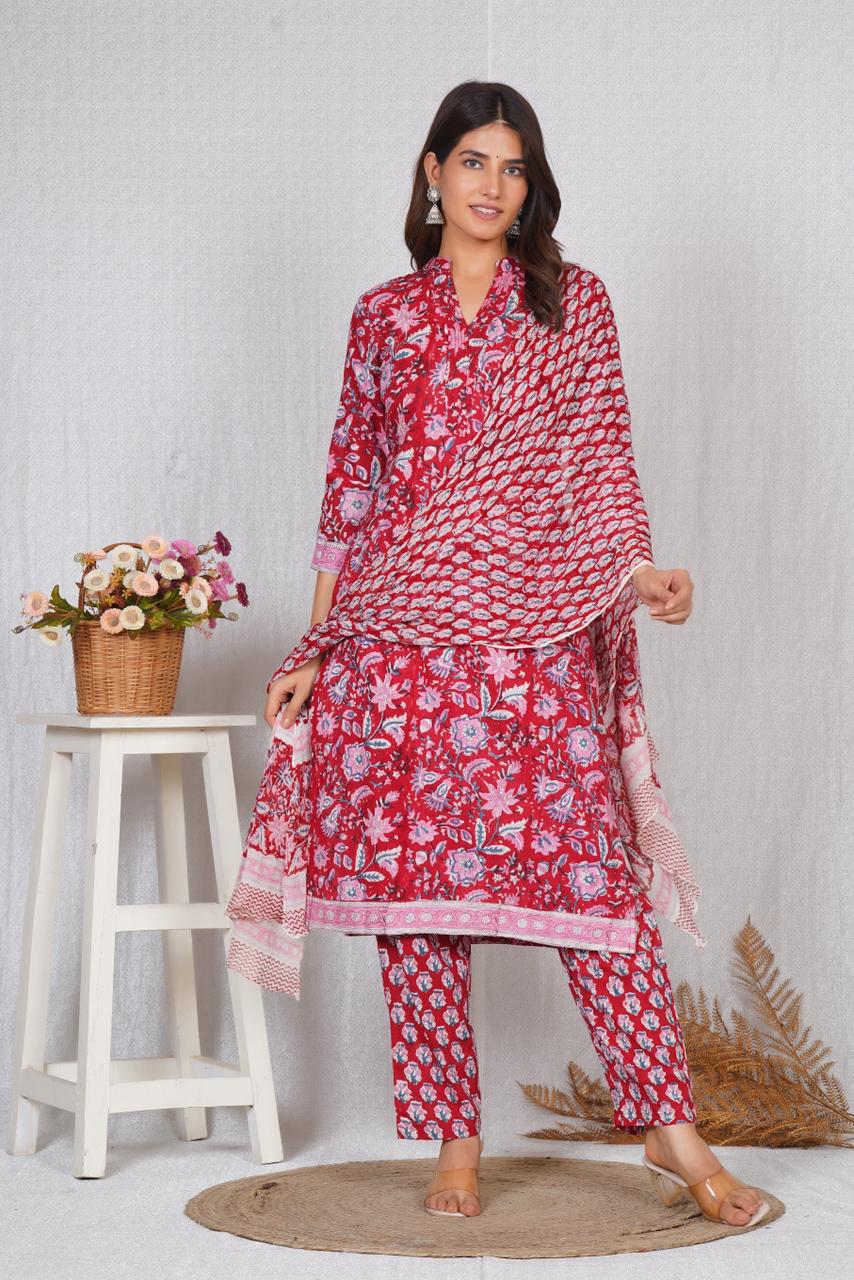 hand block printed kurta set with dupatta