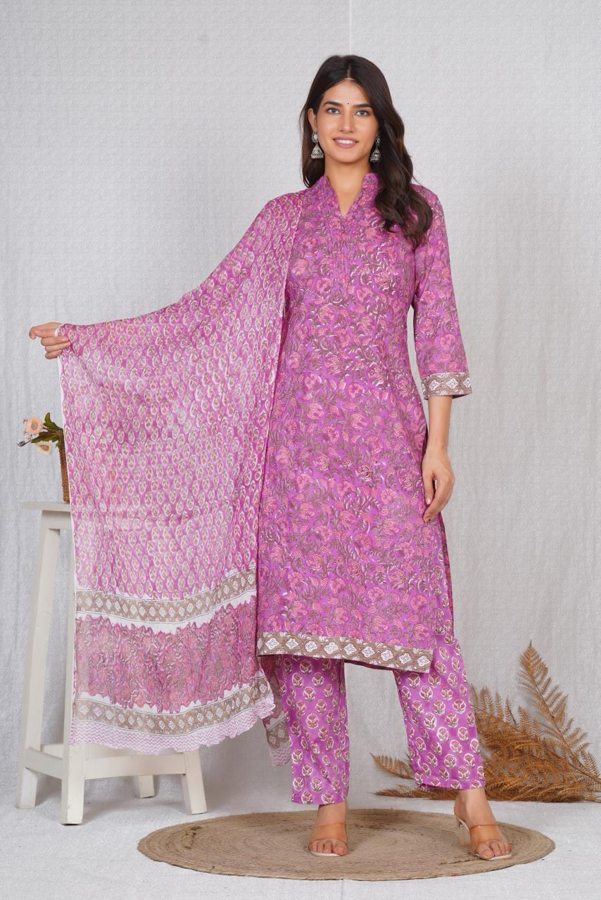 hand block printed kurta set with dupatta