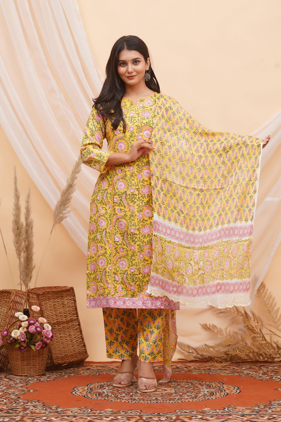 hand block printed kurta set with dupatta