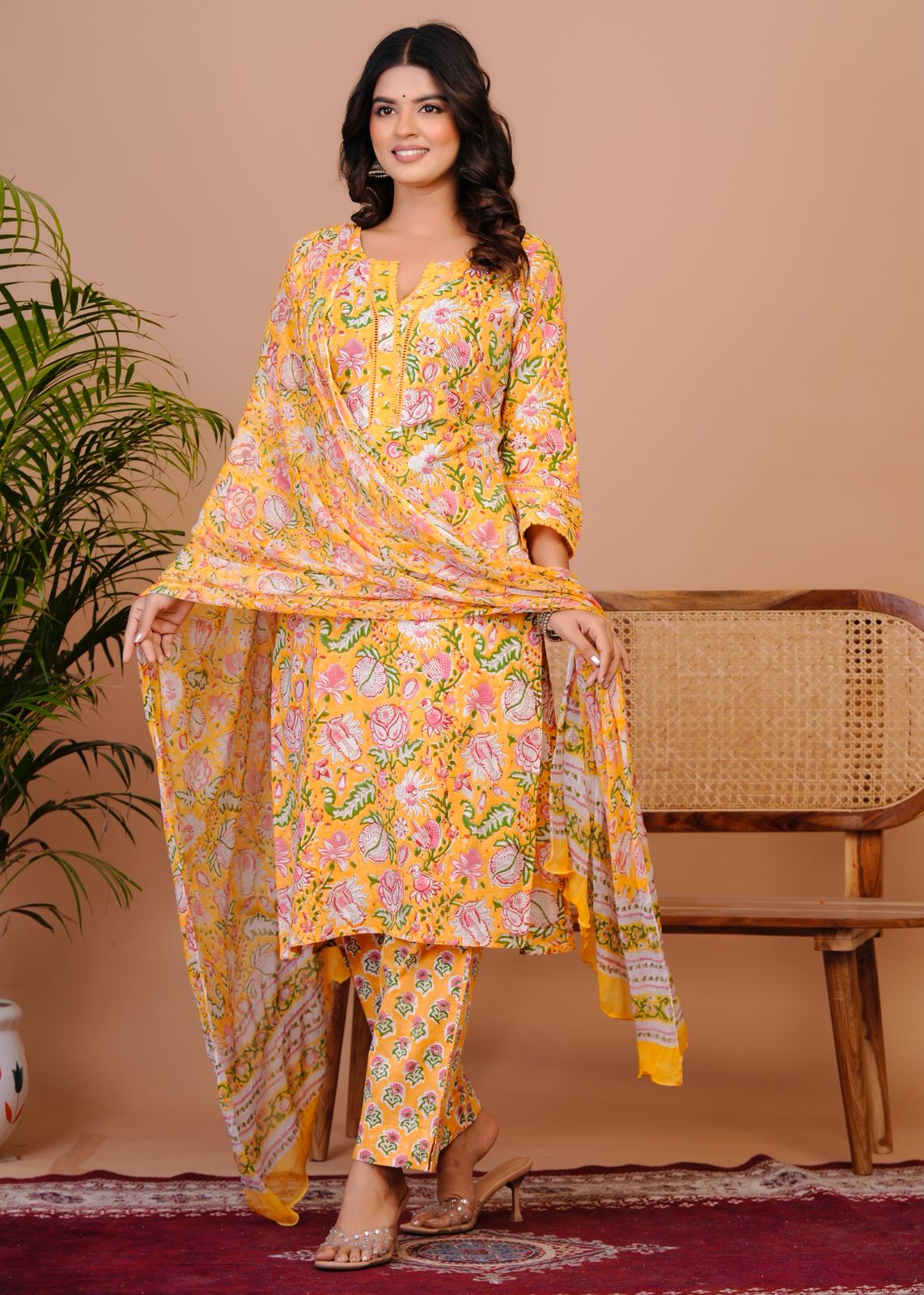 Yellow Blush Pakistani Lace Chiffon Dupatta Suit