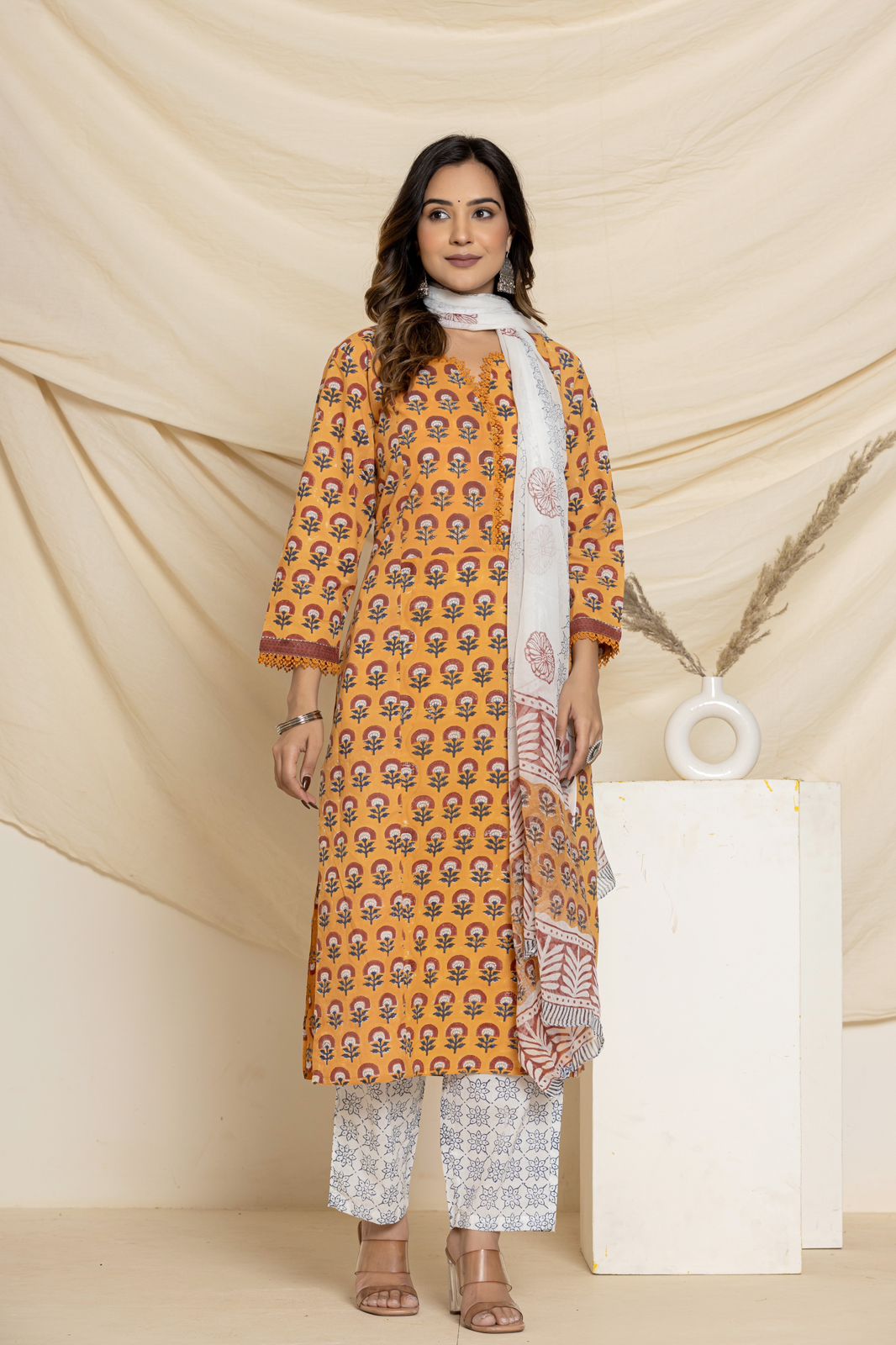 hand block printed kurta set with dupatta