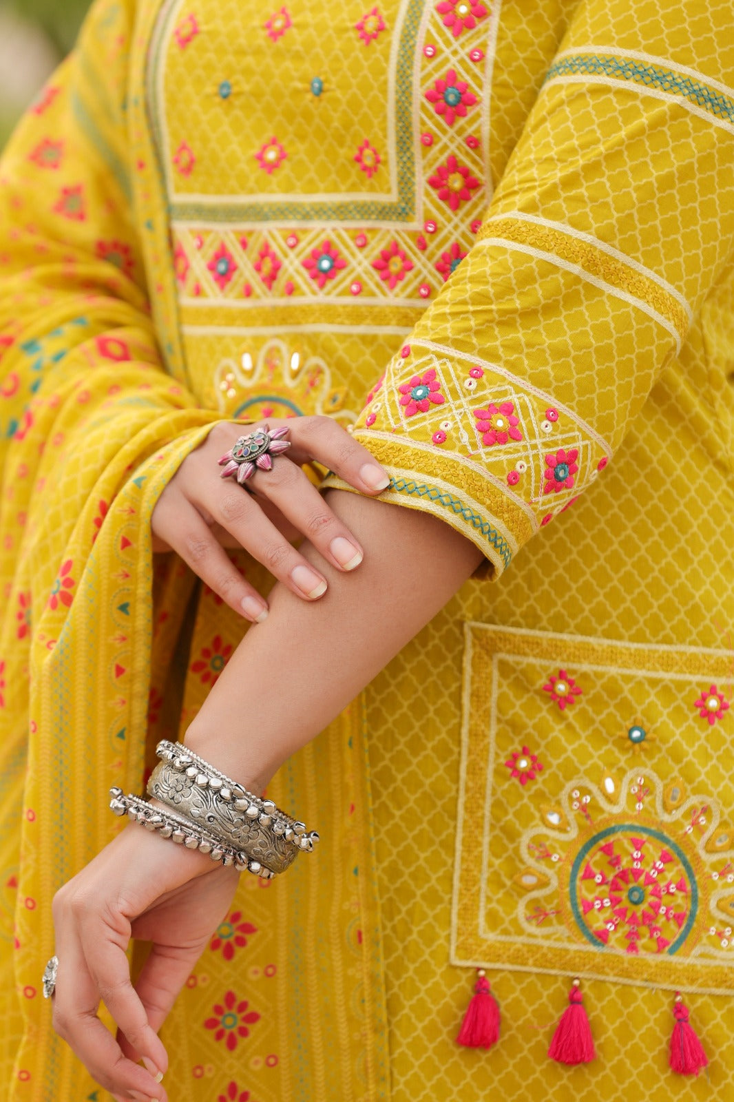 Yellow Vatika Cotton Embroidery Dupatta Suit