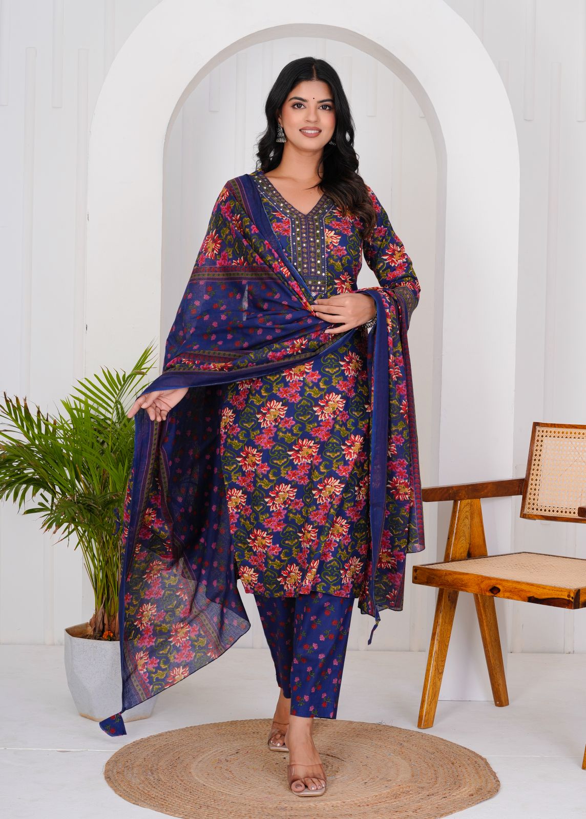 hand block printed kurta set with dupatta