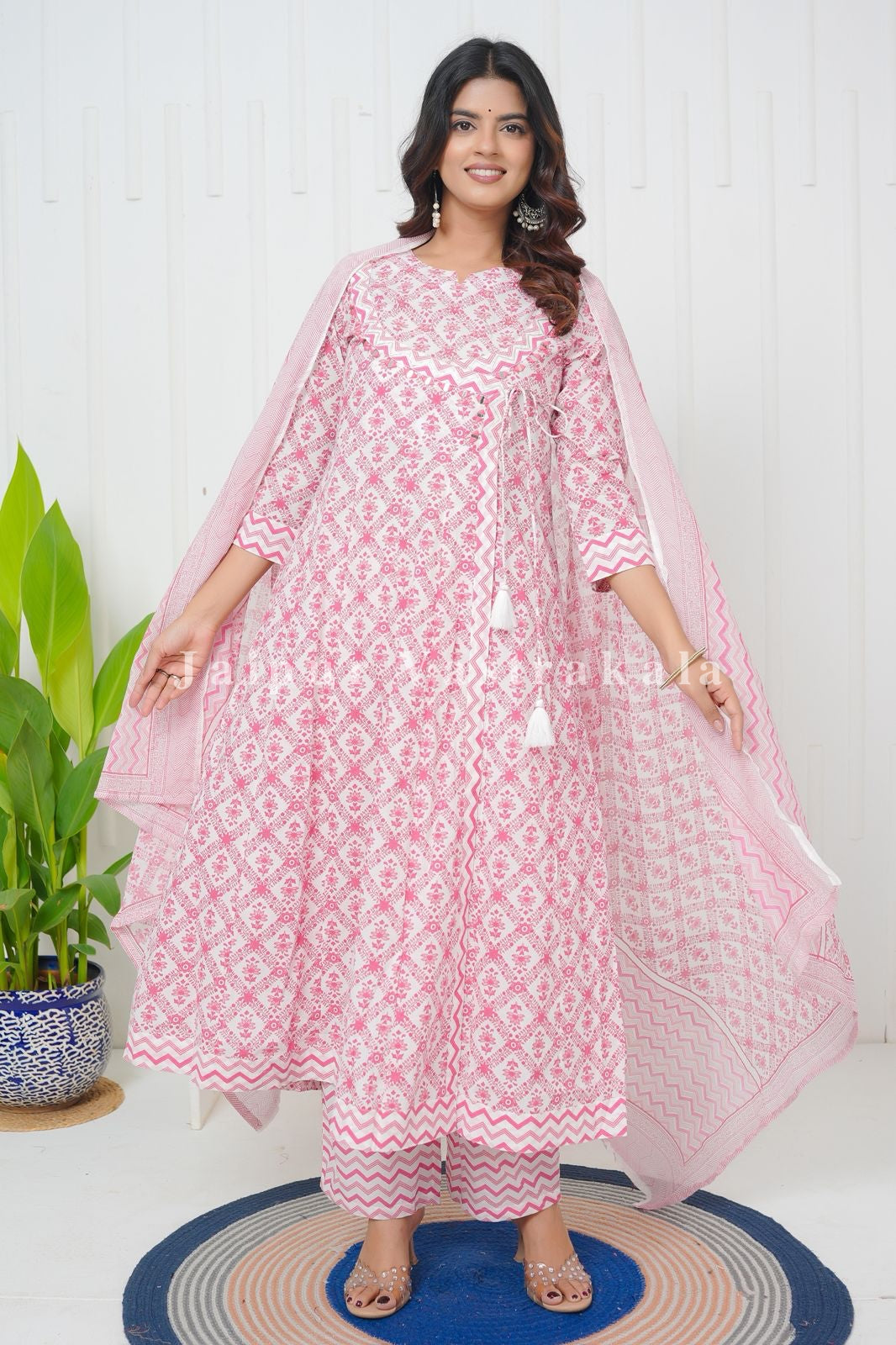 Pink Cascade Angrakha Anarkali Suit