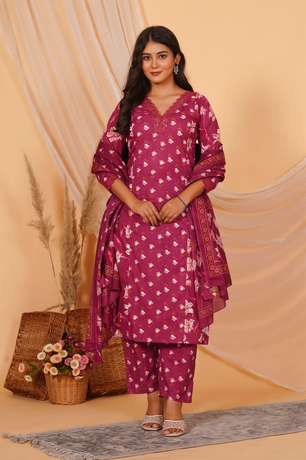 hand block printed kurta set with dupatta