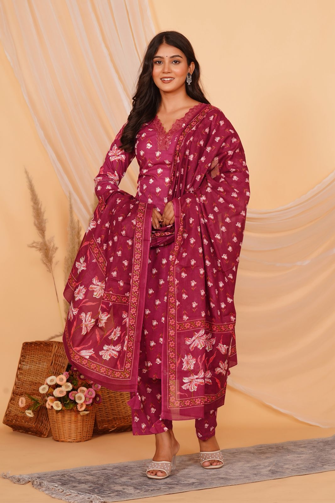 hand block printed kurta set with dupatta