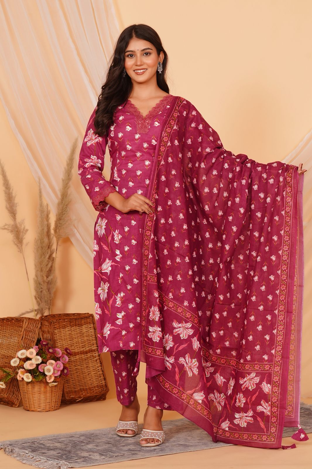 hand block printed kurta set with dupatta