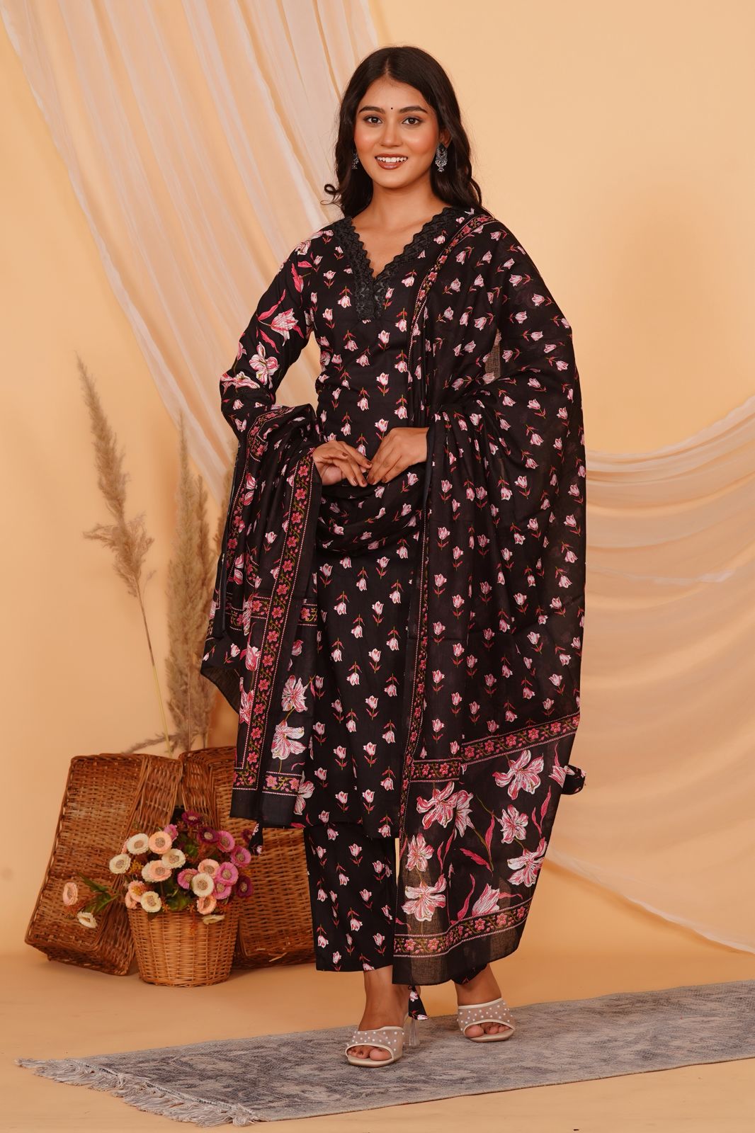 hand block printed kurta set with dupatta