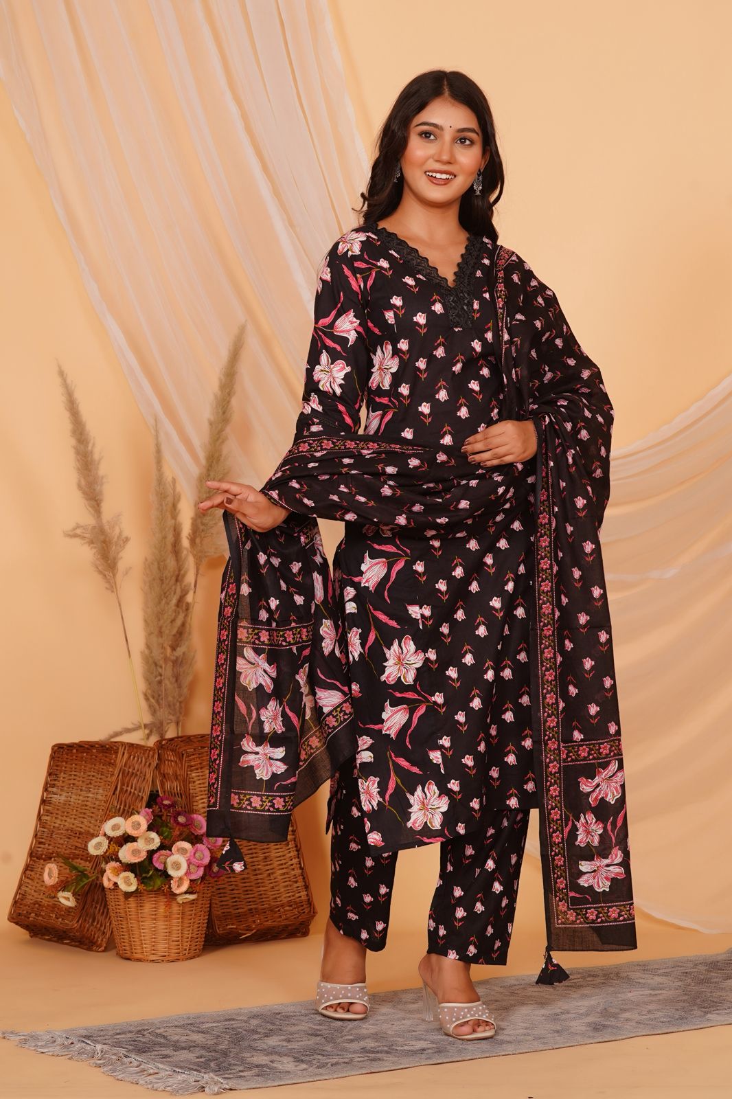 hand block printed kurta set with dupatta