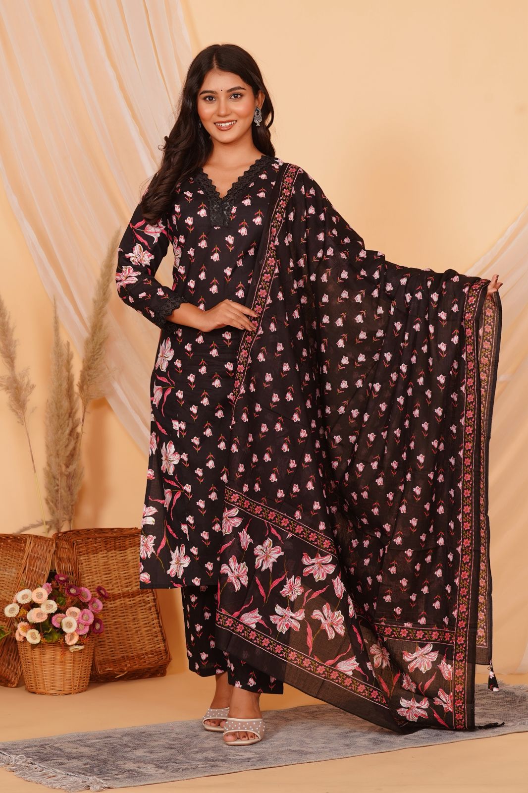 hand block printed kurta set with dupatta