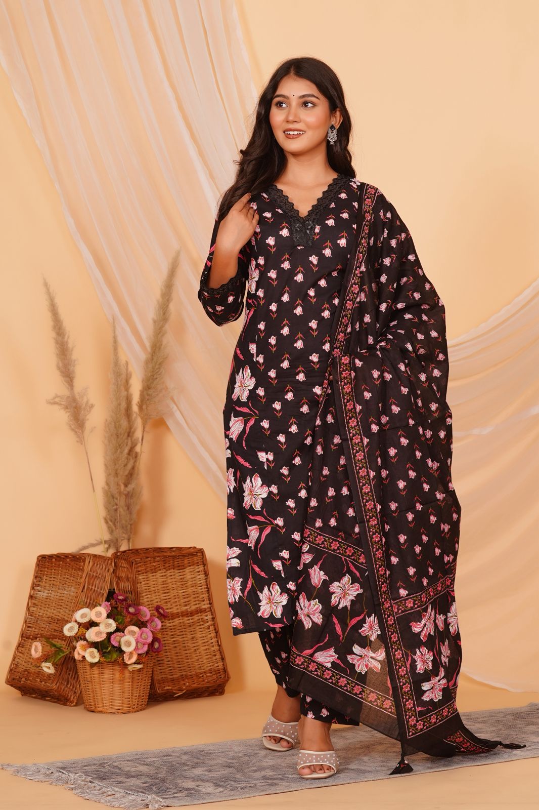 hand block printed kurta set with dupatta