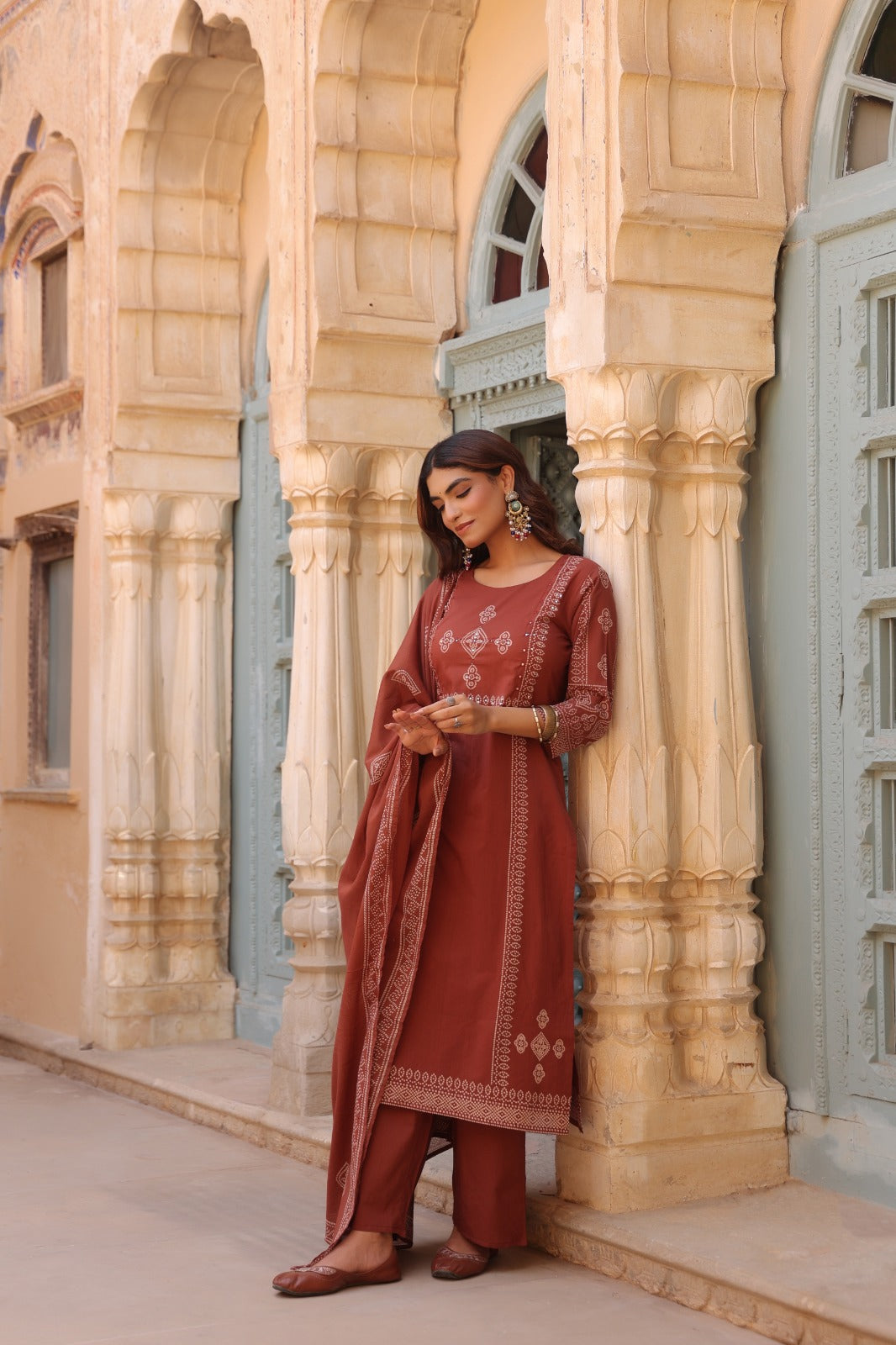Terracotta Noor Cotton Dupatta Suit