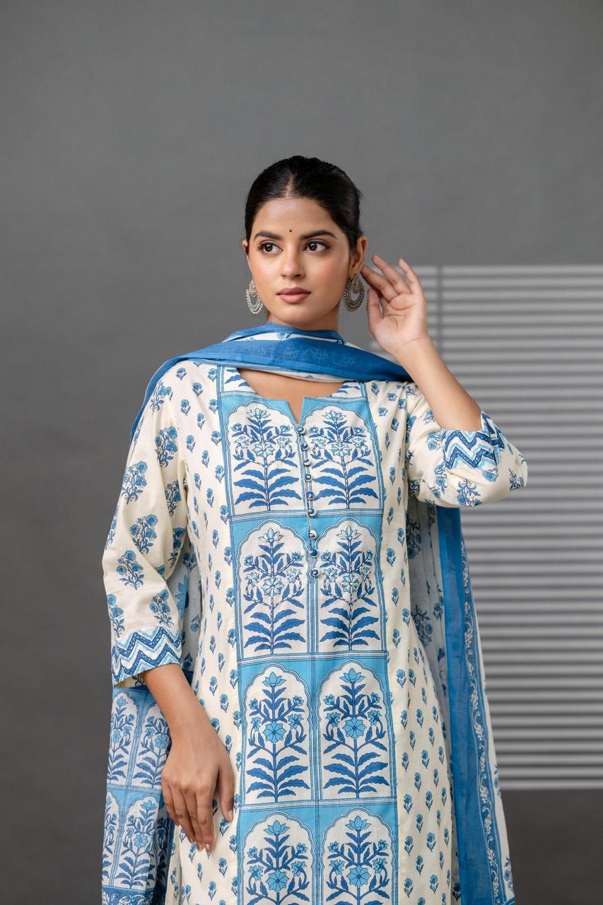hand block printed kurta set with dupatta