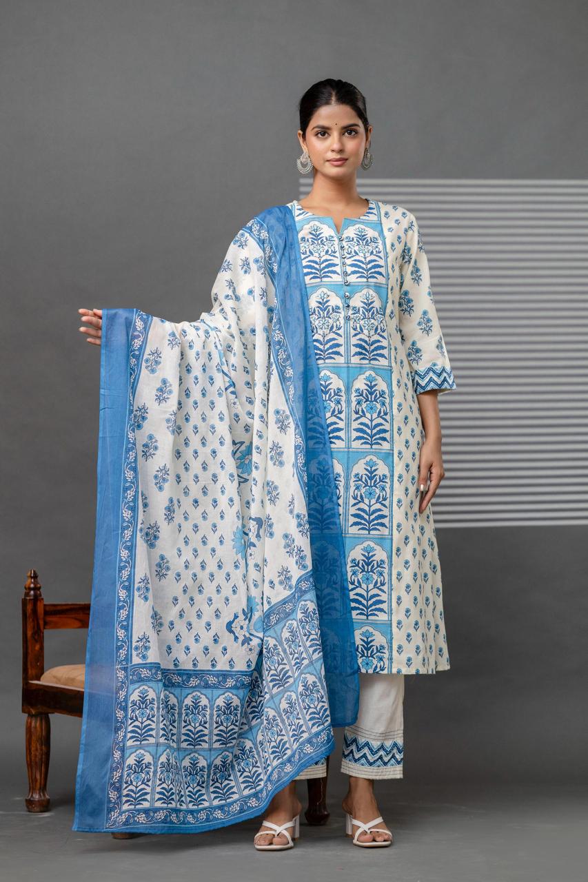 hand block printed kurta set with dupatta