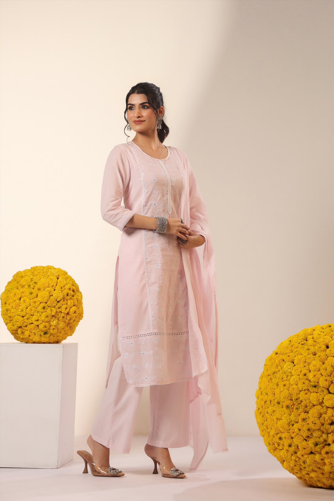 Baby Pink Grace Embroidery Mul Cotton Suit